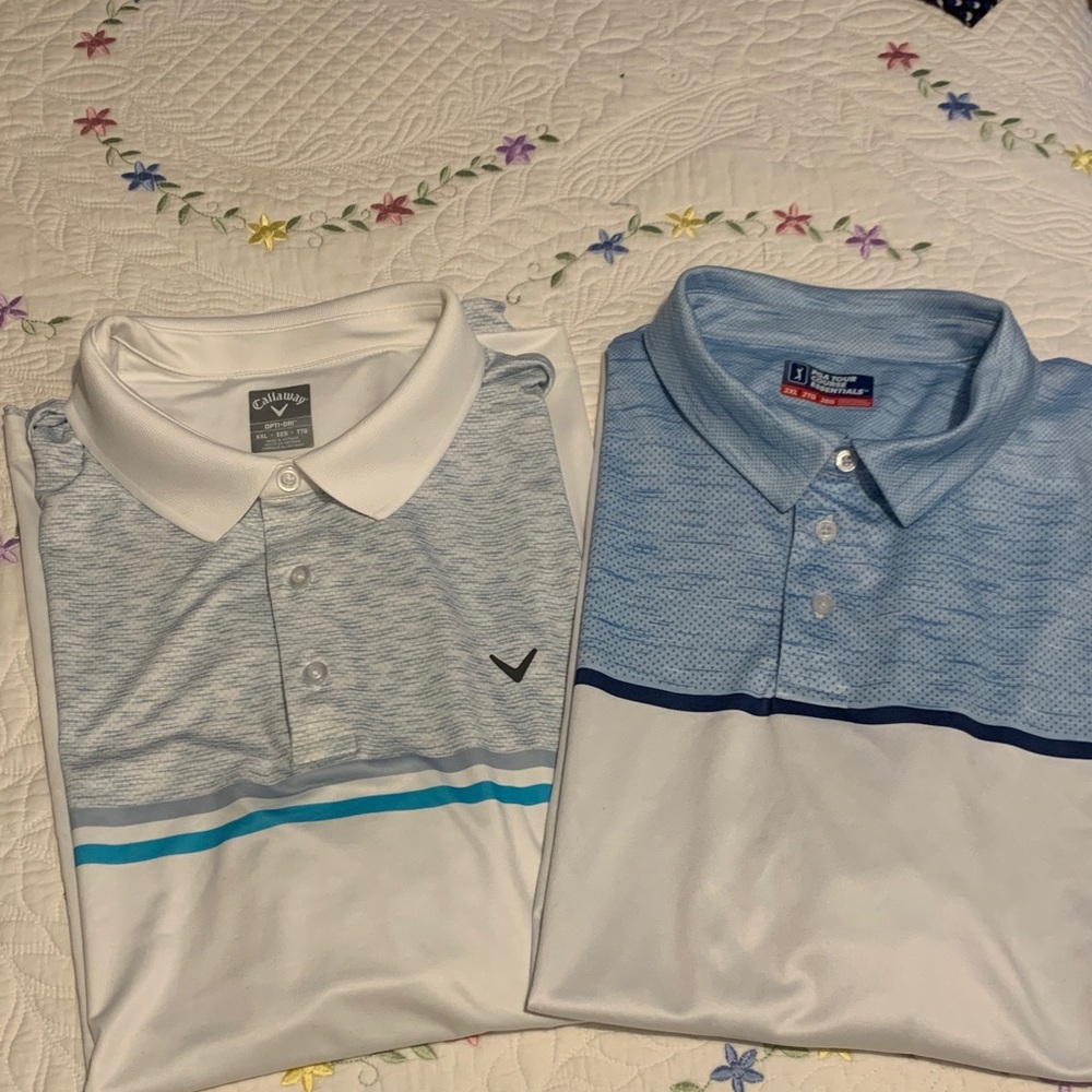 Callaway and a PGA Men’s Light Blue and White Golf Shirts